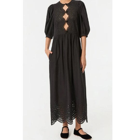 NWT $475 RHODE VALERIA BLACK DRESS IN INK BASTILLE EYELET SIZE S - Picture 1 of 7